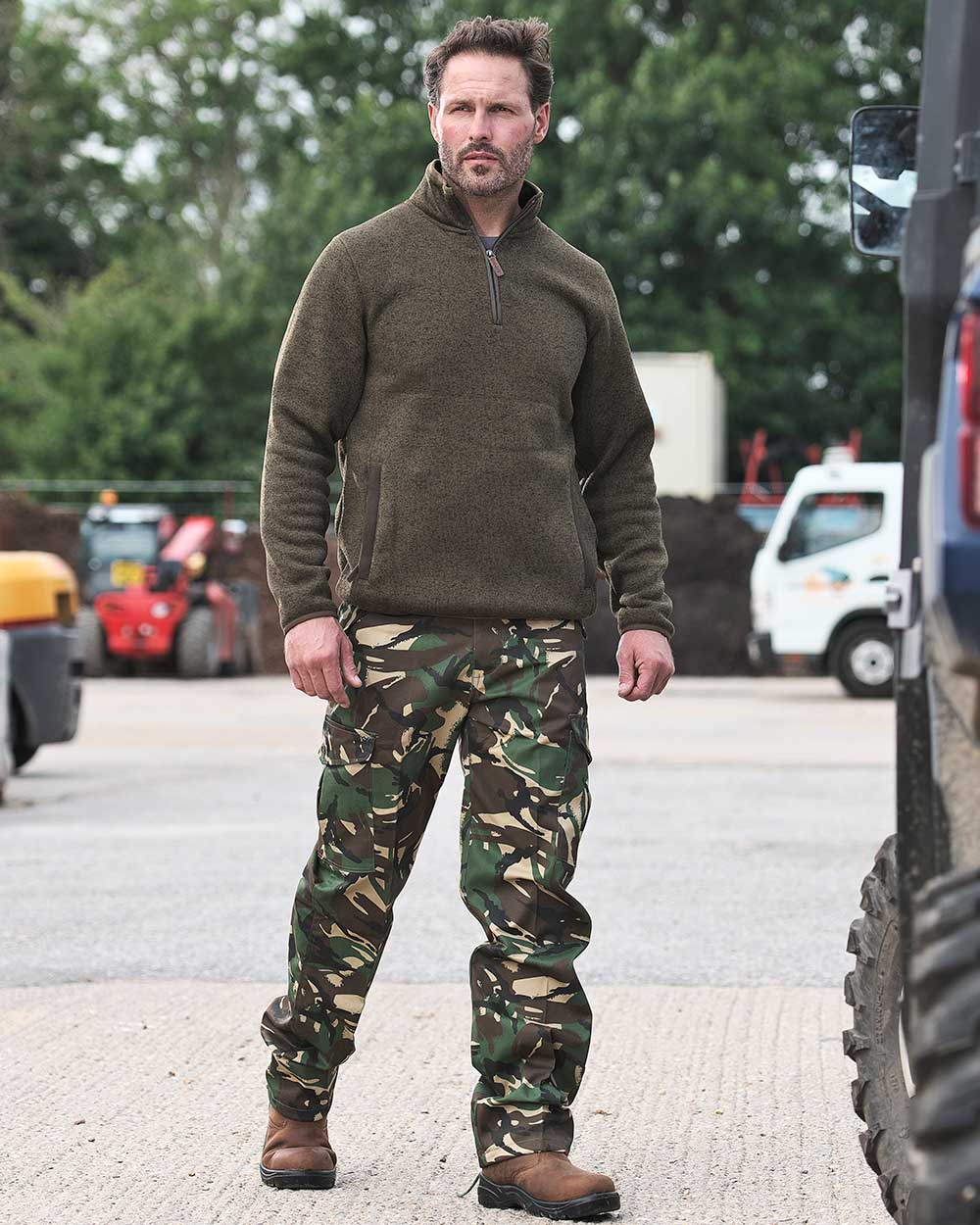 Man Wearing Woodland Camouflage Fort Camo Combat Trousers 