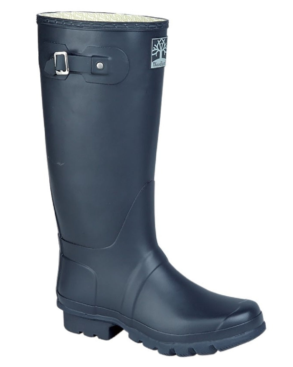 Navy Blue coloured Woodland Wide Fit Quality Strap Wellington Boots on white background 