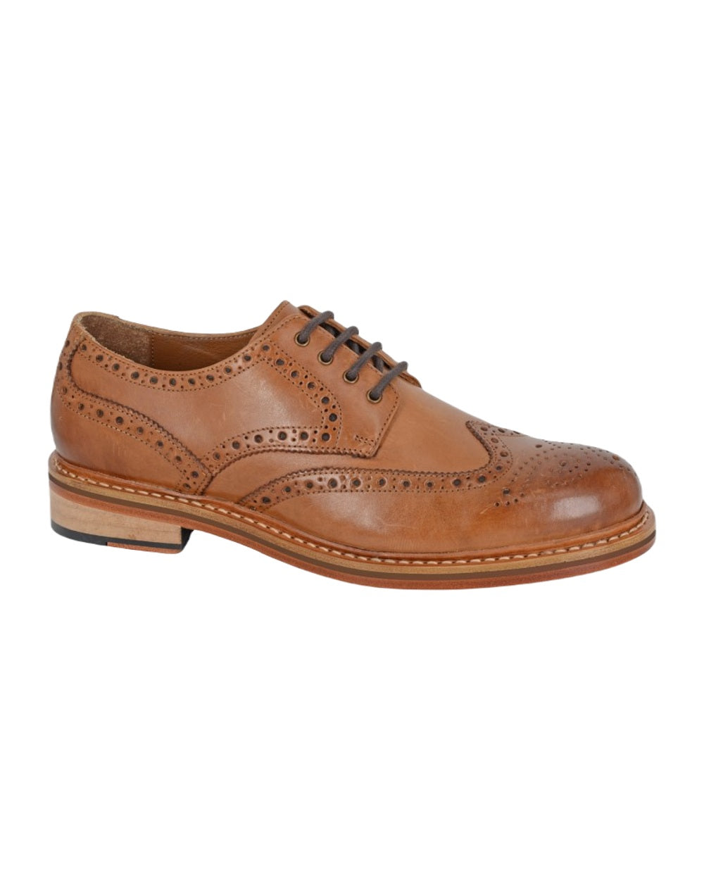 Woodland Leather Brogue Gibson Shoes | Leather Sole In Tan