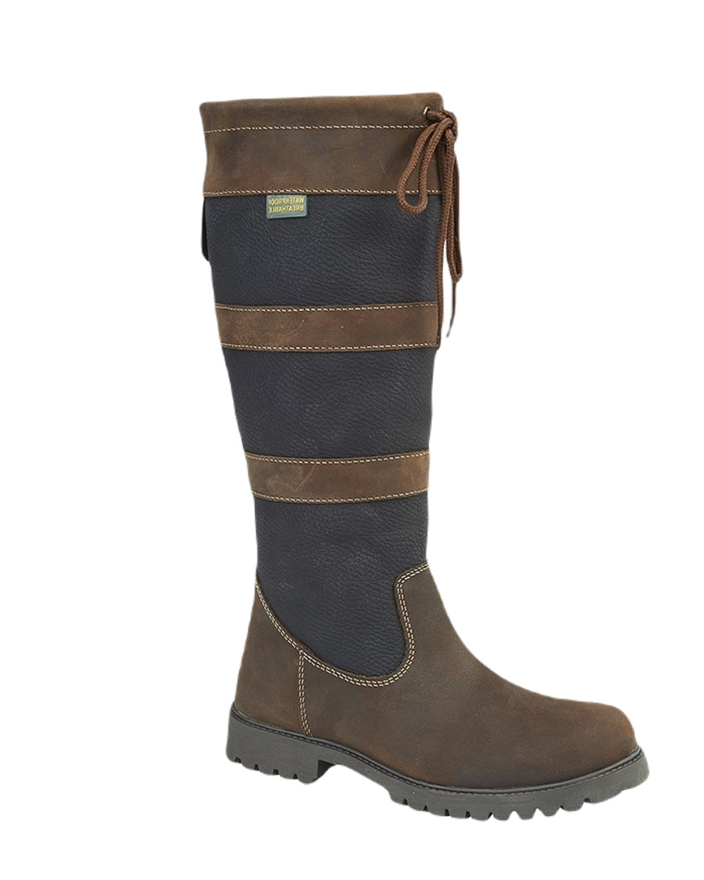 Woodland Long Leg Pull On Country Boots In Brown Navy