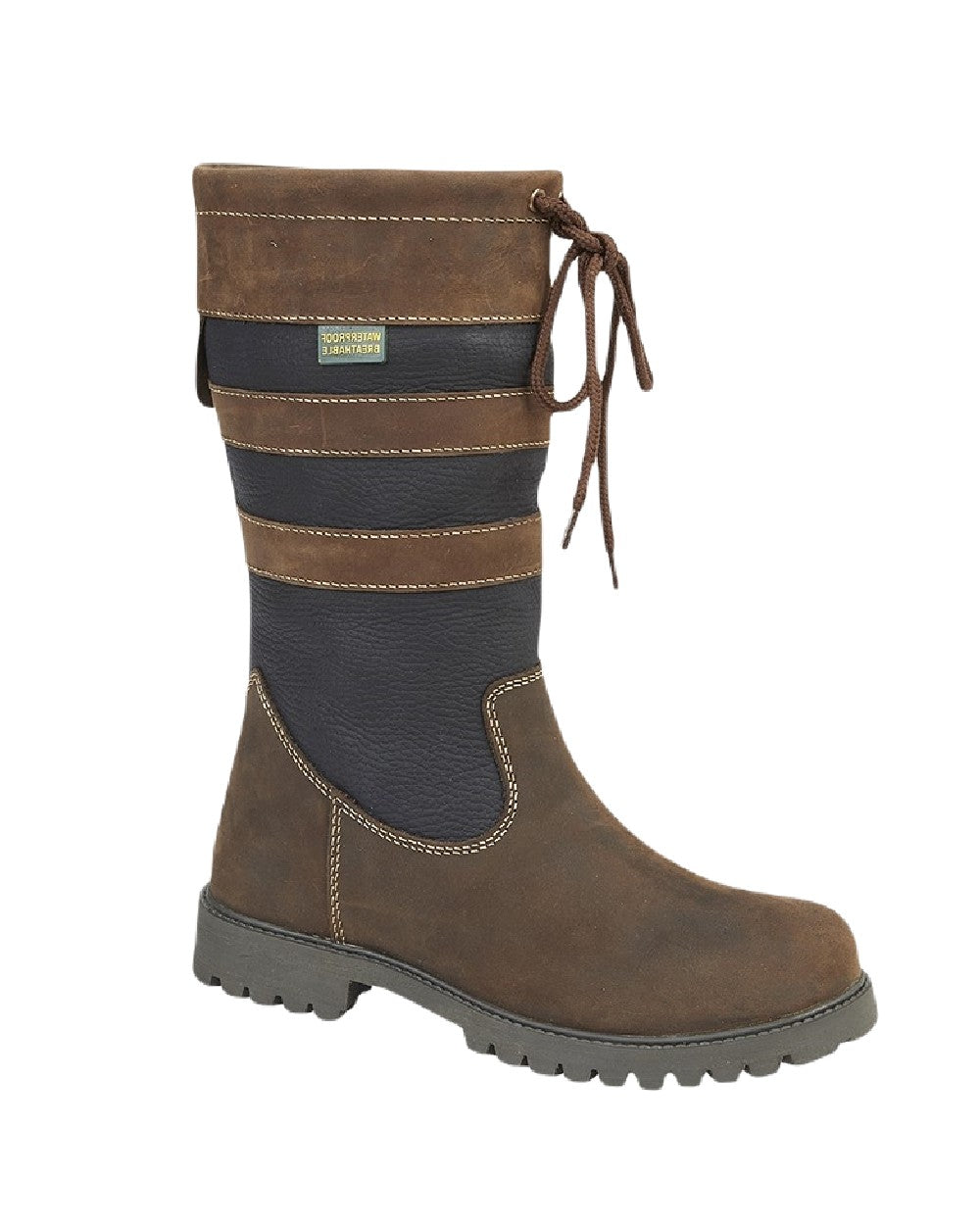 Woodland Mid Length Pull On Country Boots In Brown Navy
