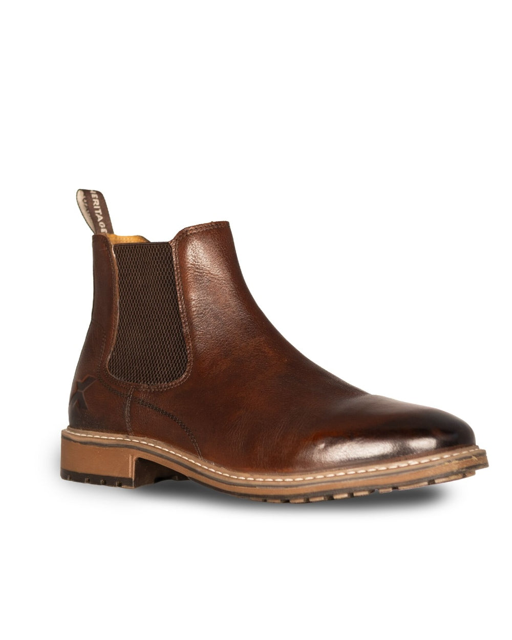 Brown coloured Xpert Mens Heritage Dexter Chelsea Boots on a white background 