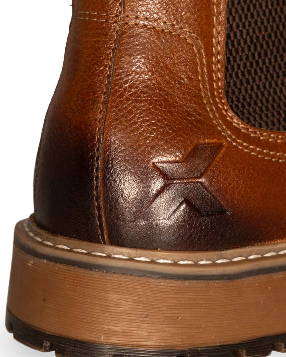 Close up of tan coloured Xpert Mens Heritage Dexter Chelsea Boots on a white background 