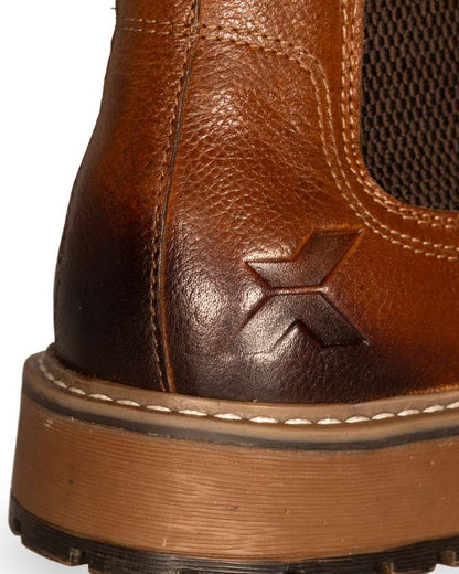 Close up of tan coloured Xpert Mens Heritage Dexter Chelsea Boots on a white background 