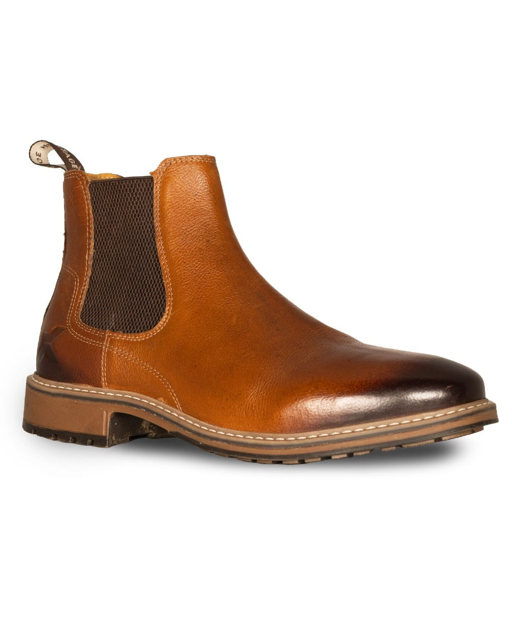 Tan coloured Xpert Mens Heritage Dexter Chelsea Boots on a white background 