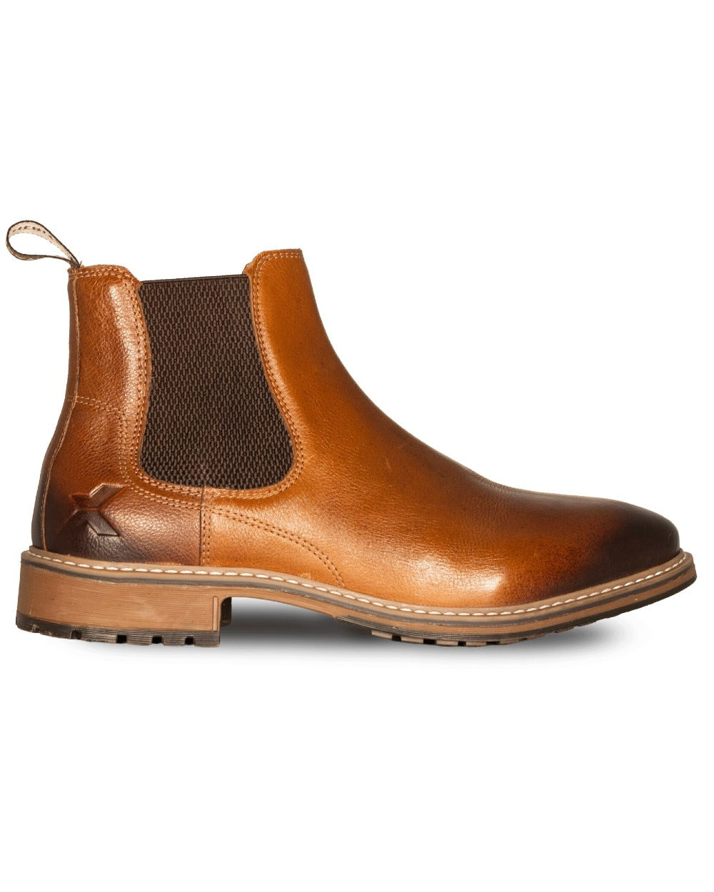 Tan coloured Xpert Mens Heritage Dexter Chelsea Boots on a white background 