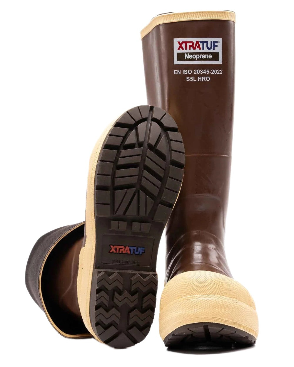 Brown Tan Coloured Xtratuf Legacy NXT Steel Toe Fishing Boots on white background 