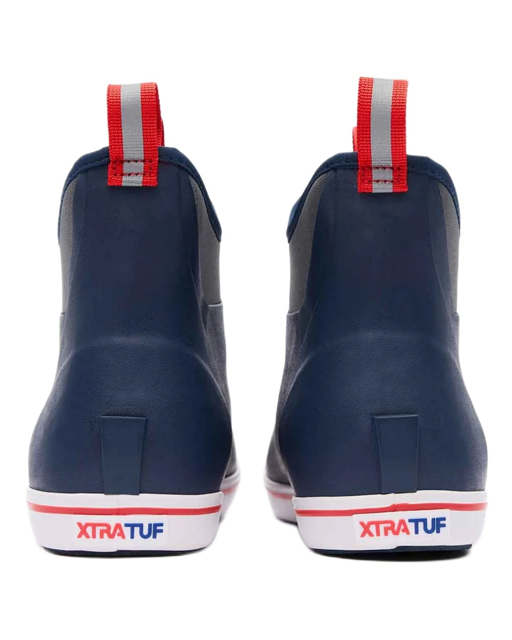 Navy Red Coloured Xtratuf Mens 6 Ankle Deck Boots on white background 