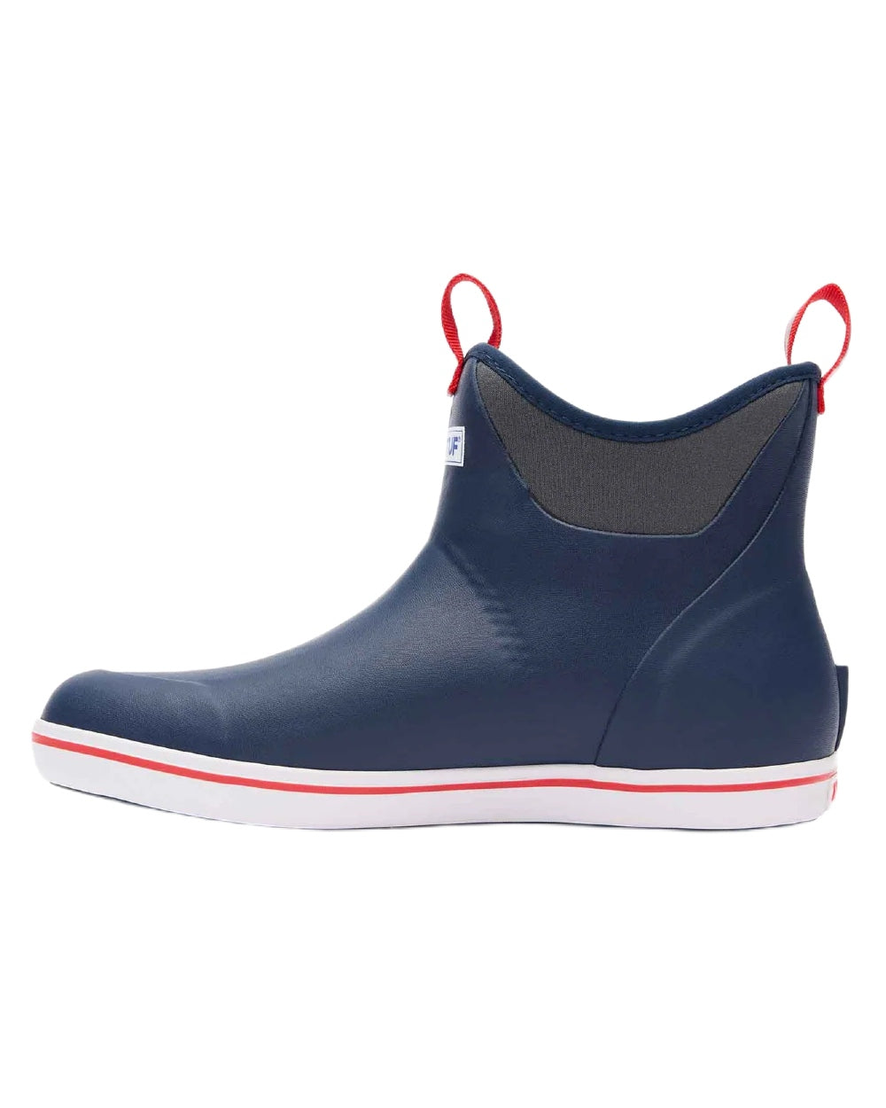 Navy Red Coloured Xtratuf Mens 6 Ankle Deck Boots on white background 