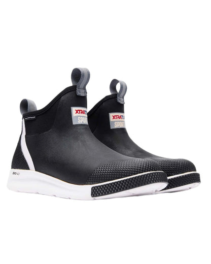 Black Coloured Xtratuf Mens 6&quot; Ankle Deck Sport Boots on white background 