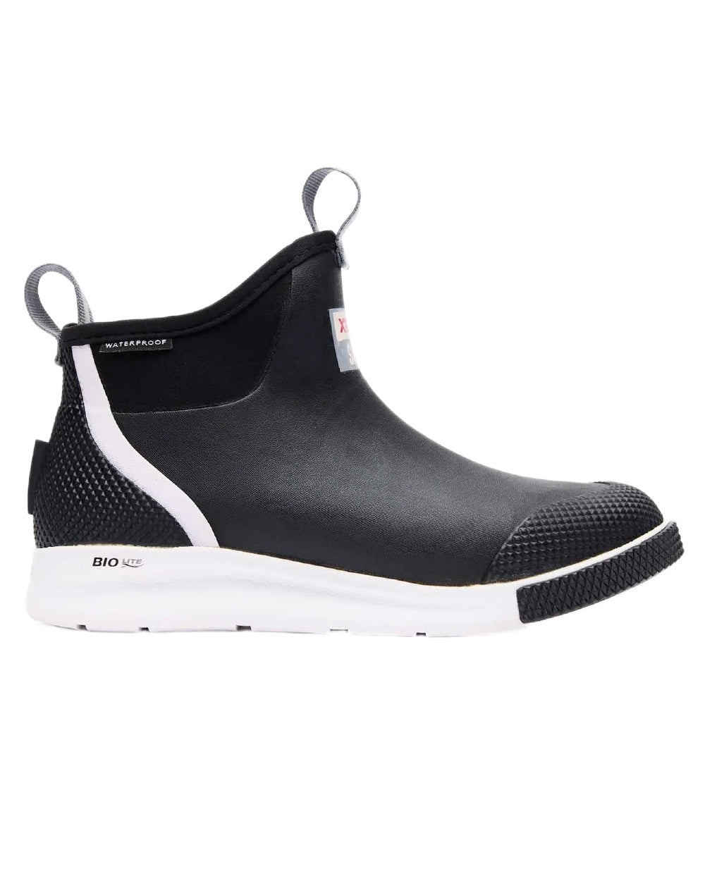 Black Coloured Xtratuf Mens 6&quot; Ankle Deck Sport Boots on white background 