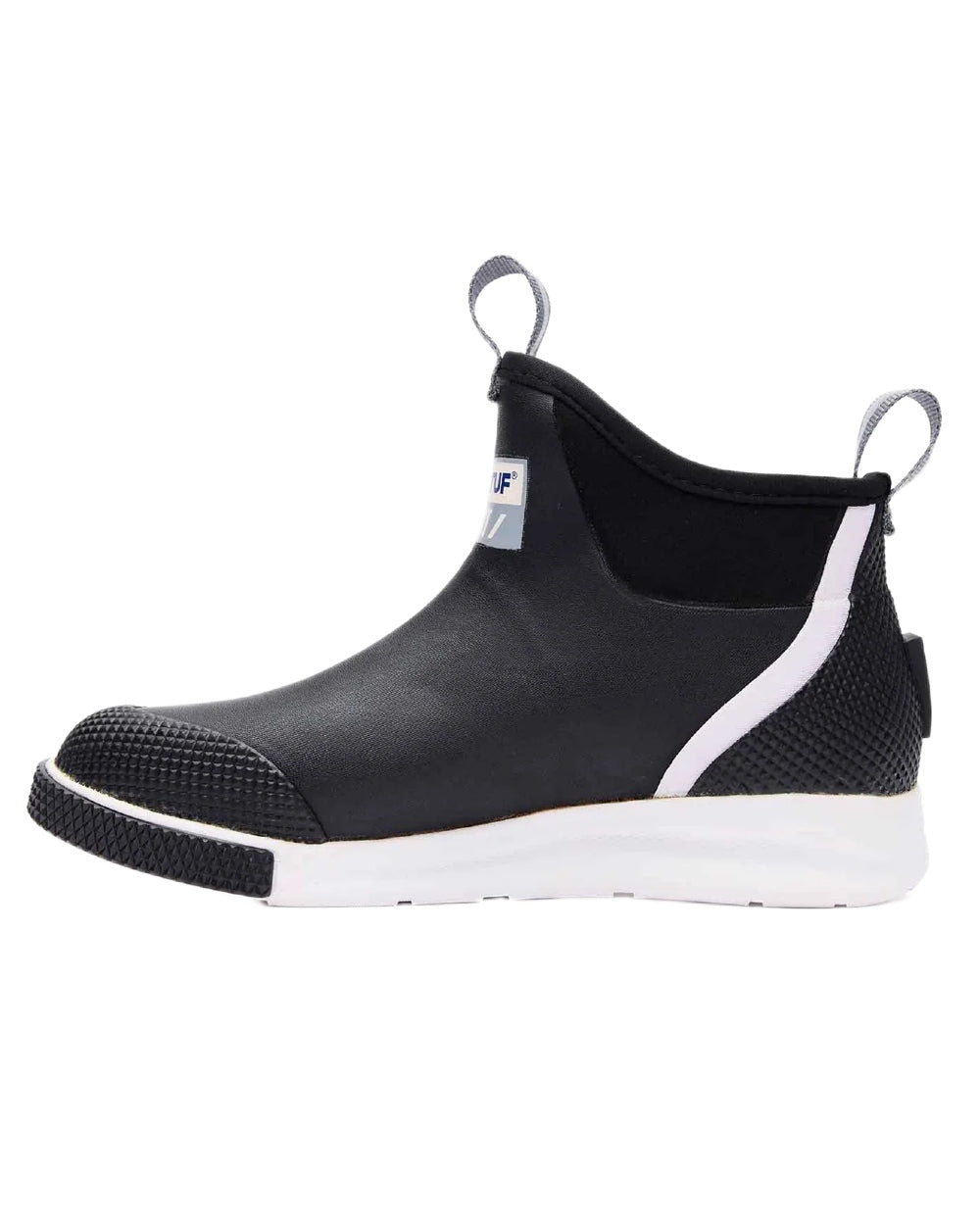 Black Coloured Xtratuf Mens 6&quot; Ankle Deck Sport Boots on white background 
