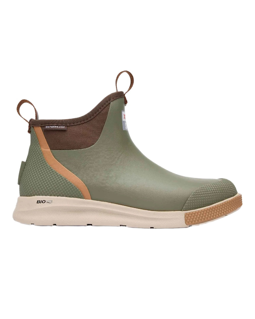 Olive Coloured Xtratuf Mens 6&quot; Ankle Deck Sport Boots on white background 