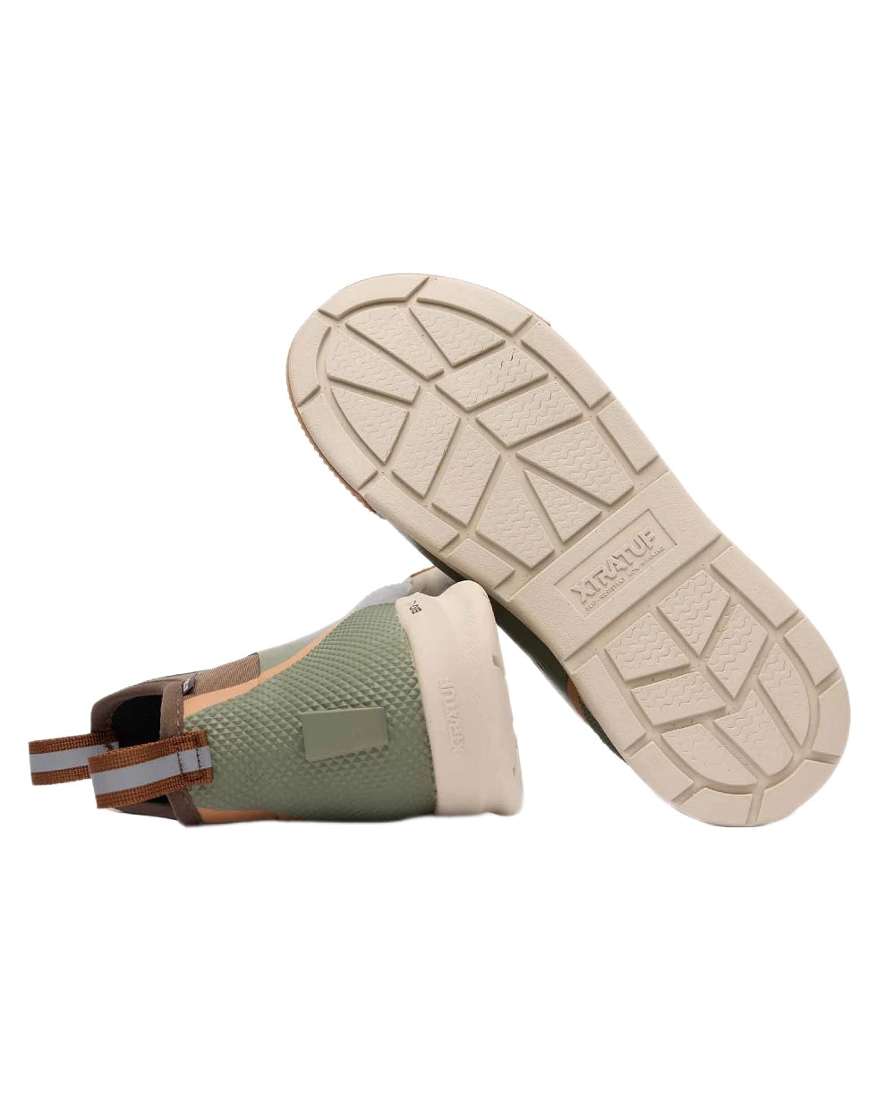 Olive Coloured Xtratuf Mens 6&quot; Ankle Deck Sport Boots on white background 