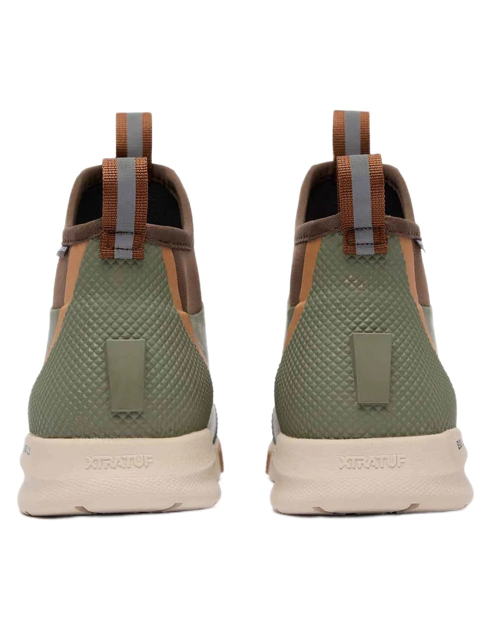 Olive Coloured Xtratuf Mens 6" Ankle Deck Sport Boots on white background 