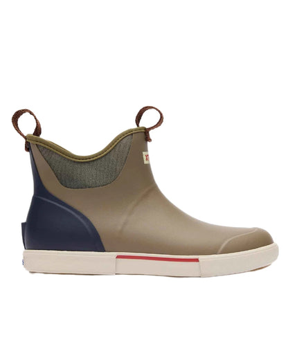 Vintage Olive Coloured Xtratuf Mens 6 Ankle Deck Vintage Boots on white background 