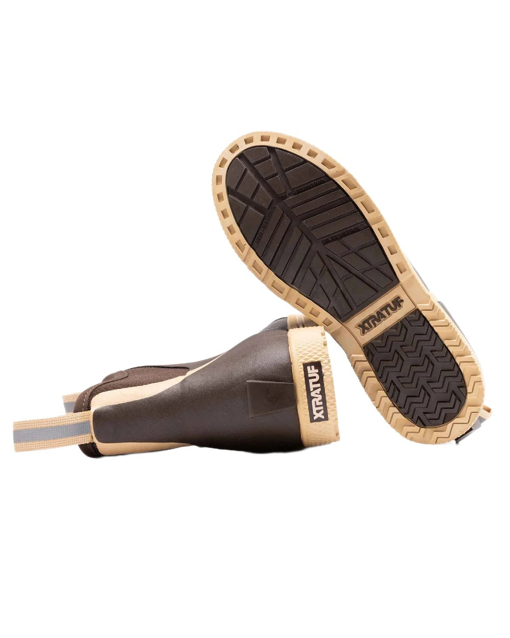 Brown Coloured Xtratuf Mens 6&quot; Wheelhouse Ankle Boat Boots on white background 