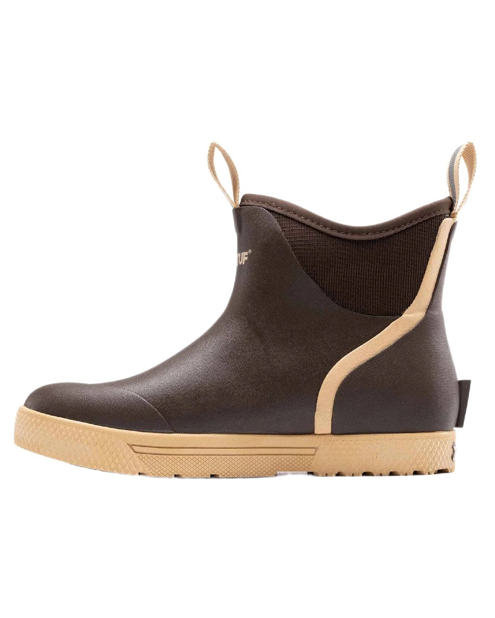 Brown Coloured Xtratuf Mens 6" Wheelhouse Ankle Boat Boots on white background 