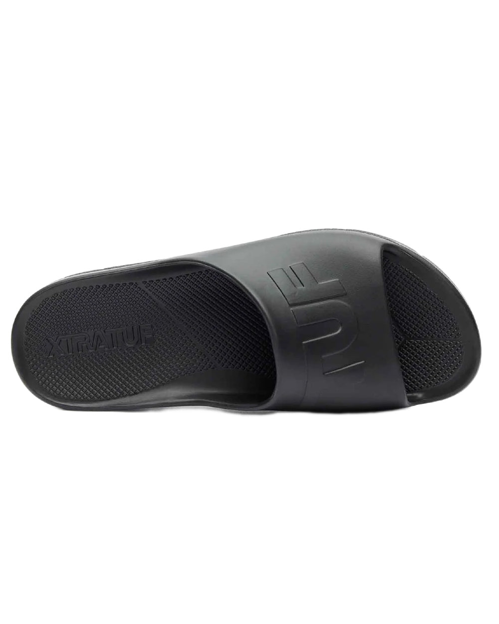 Black Coloured Xtratuf Mens Apres Fish Sliders on white background 