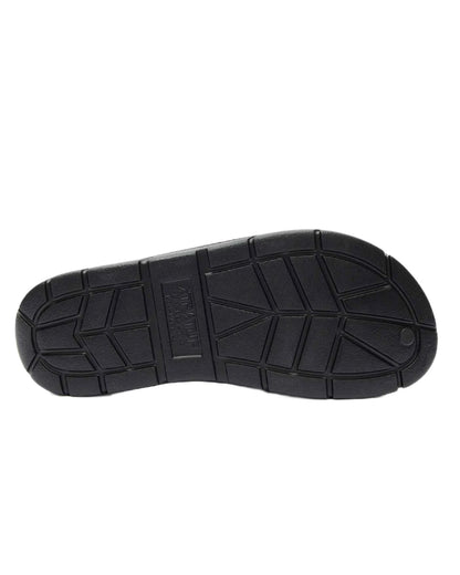 Black Coloured Xtratuf Mens Apres Fish Sliders on white background 