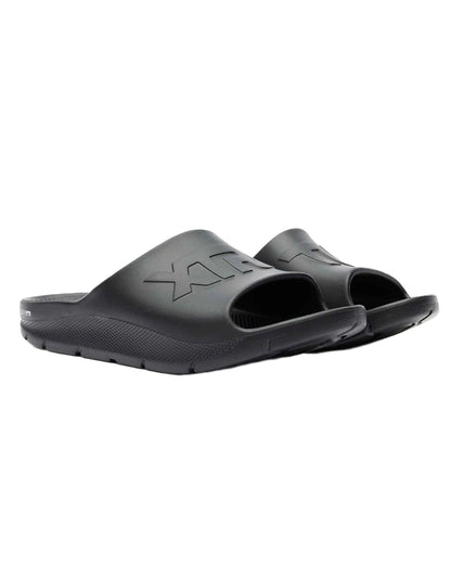 Black Coloured Xtratuf Mens Apres Fish Sliders on white background 