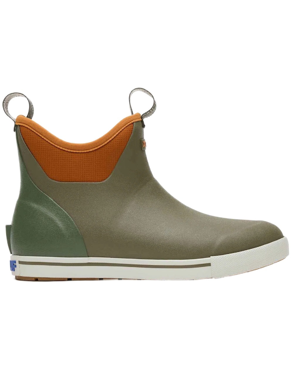 Olive Coloured Xtratuf Womens 6" Ankle Deck Camp Boots on white background 