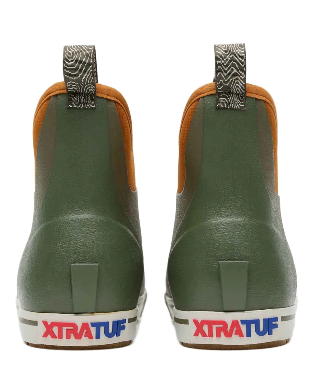 Olive Coloured Xtratuf Womens 6" Ankle Deck Camp Boots on white background 