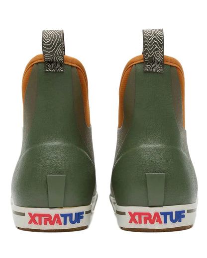 Olive Coloured Xtratuf Womens 6" Ankle Deck Camp Boots on white background 