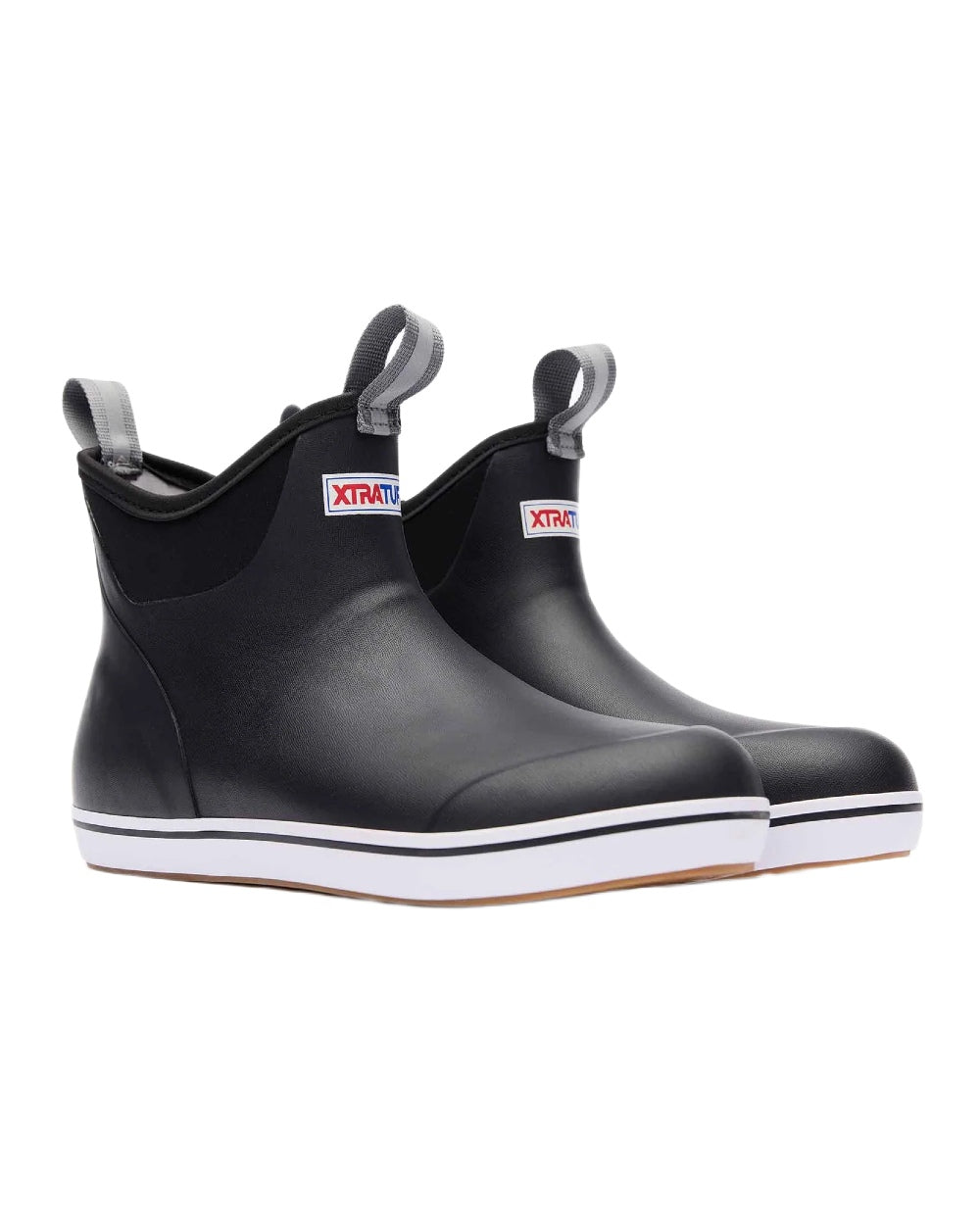 Black Coloured Xtratuf Womens 6" Ankle Deck Boots on white background 