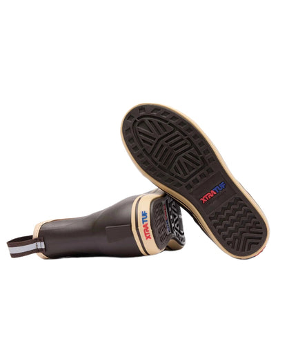 Brown Coloured Xtratuf Womens 6&quot; Ankle Deck Boots on outdoor  background 