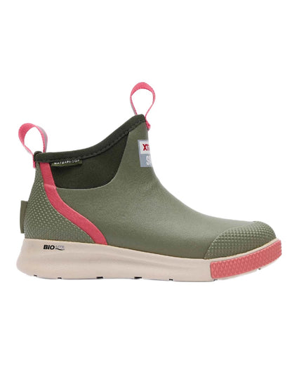 Olive Coloured Xtratuf Womens 6" Ankle Deck Sport Boots on white background 