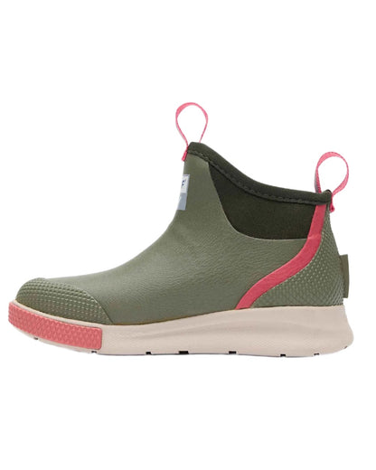 Olive Coloured Xtratuf Womens 6" Ankle Deck Sport Boots on white background 