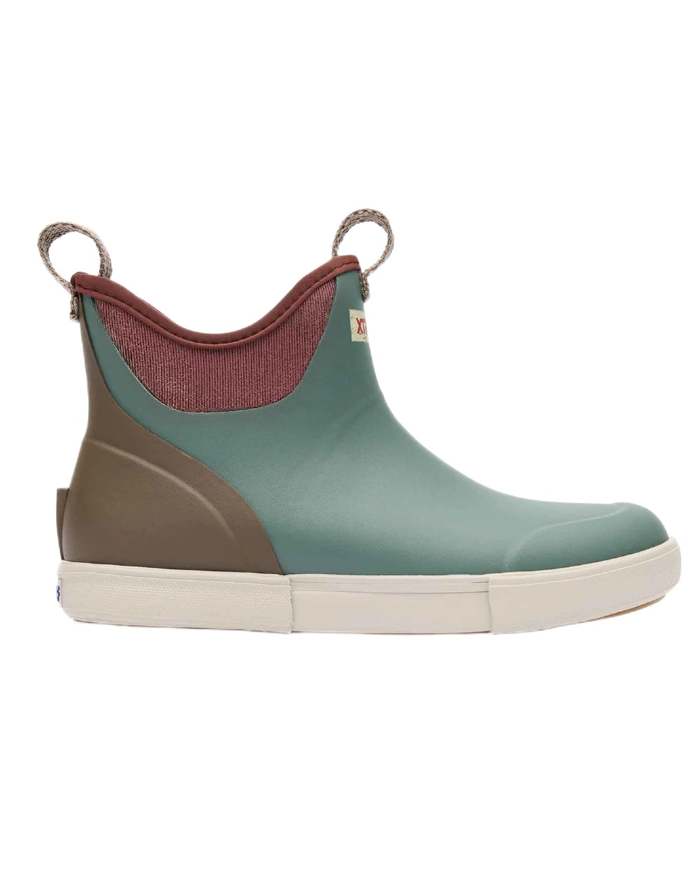 Vintage Sage Coloured Xtratuf Womens 6" Ankle Deck Vintage Boots on white background 