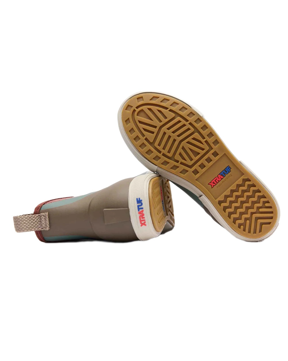 Vintage Sage Coloured Xtratuf Womens 6" Ankle Deck Vintage Boots on white background 