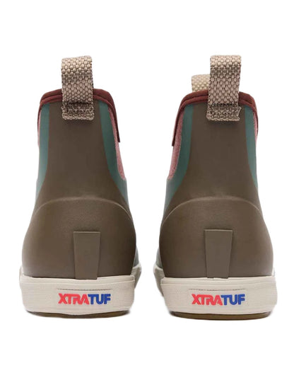 Vintage Sage Coloured Xtratuf Womens 6" Ankle Deck Vintage Boots on white background 