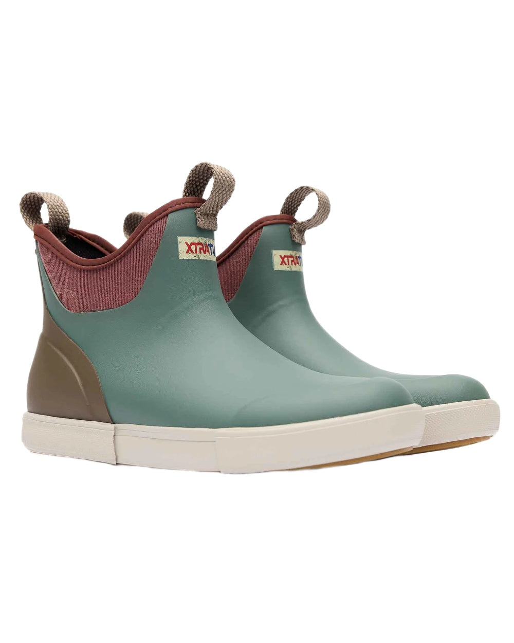 Vintage Sage Coloured Xtratuf Womens 6" Ankle Deck Vintage Boots on white background 