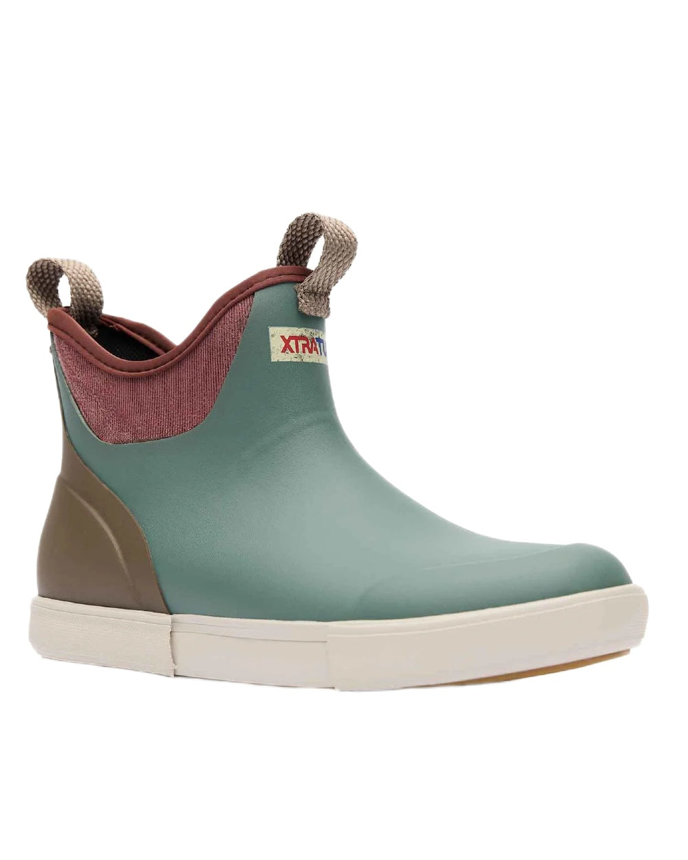 Vintage Sage Coloured Xtratuf Womens 6" Ankle Deck Vintage Boots on white background 