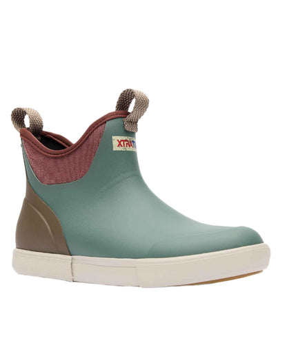 Vintage Sage Coloured Xtratuf Womens 6" Ankle Deck Vintage Boots on white background 