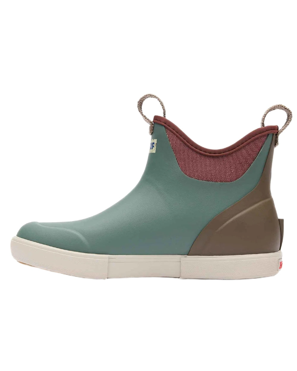 Vintage Sage Coloured Xtratuf Womens 6" Ankle Deck Vintage Boots on white background 