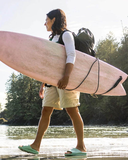 Aqua Coloured Xtratuf Womens Apres Fish Sliders on outdoor background 