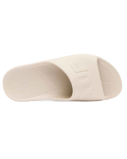 Sand Coloured Xtratuf Womens Apres Fish Sliders on white background 