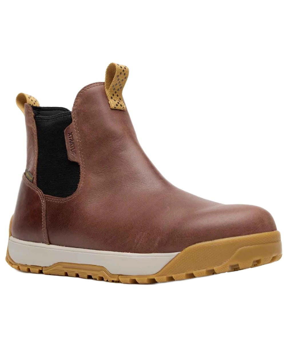 Brown coloured Xtratuf Mens Ankle Deck Leather Boots on white background 