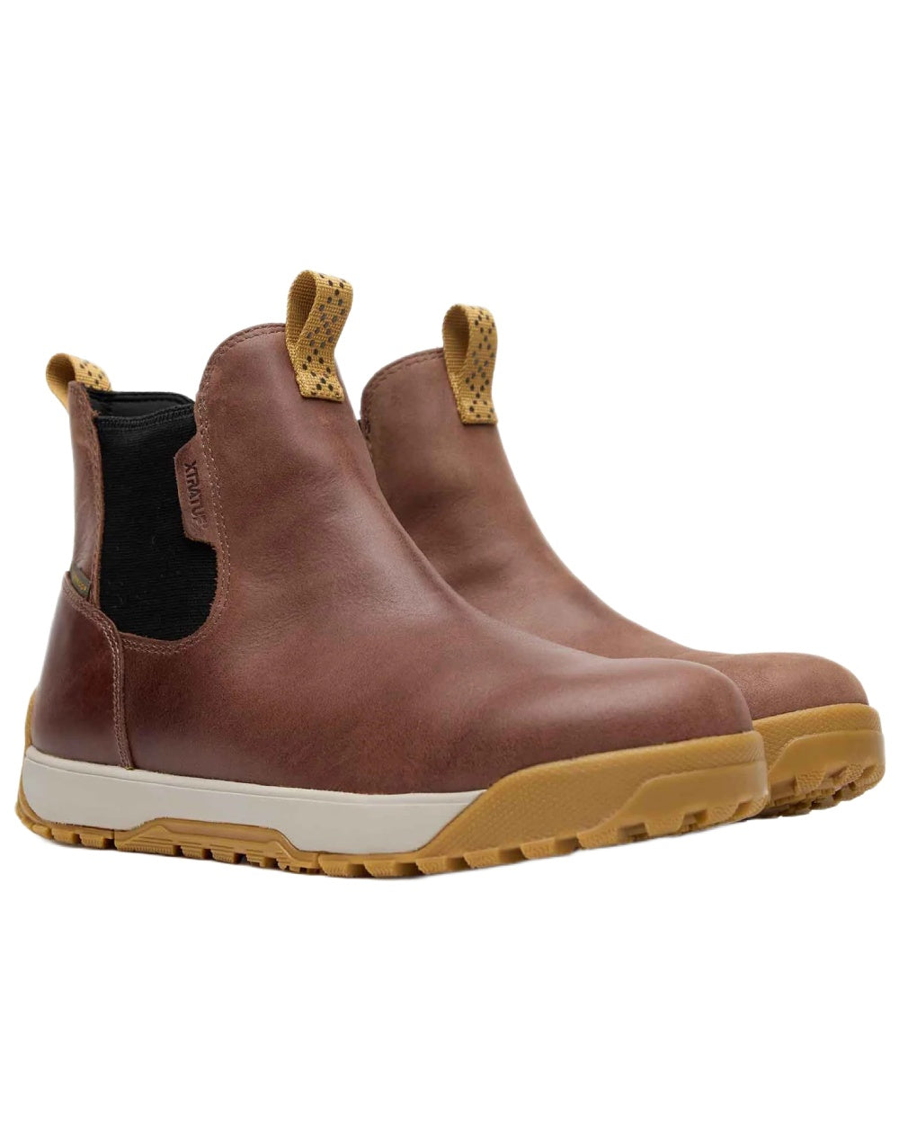 Brown coloured Xtratuf Mens Ankle Deck Leather Boots on white background 