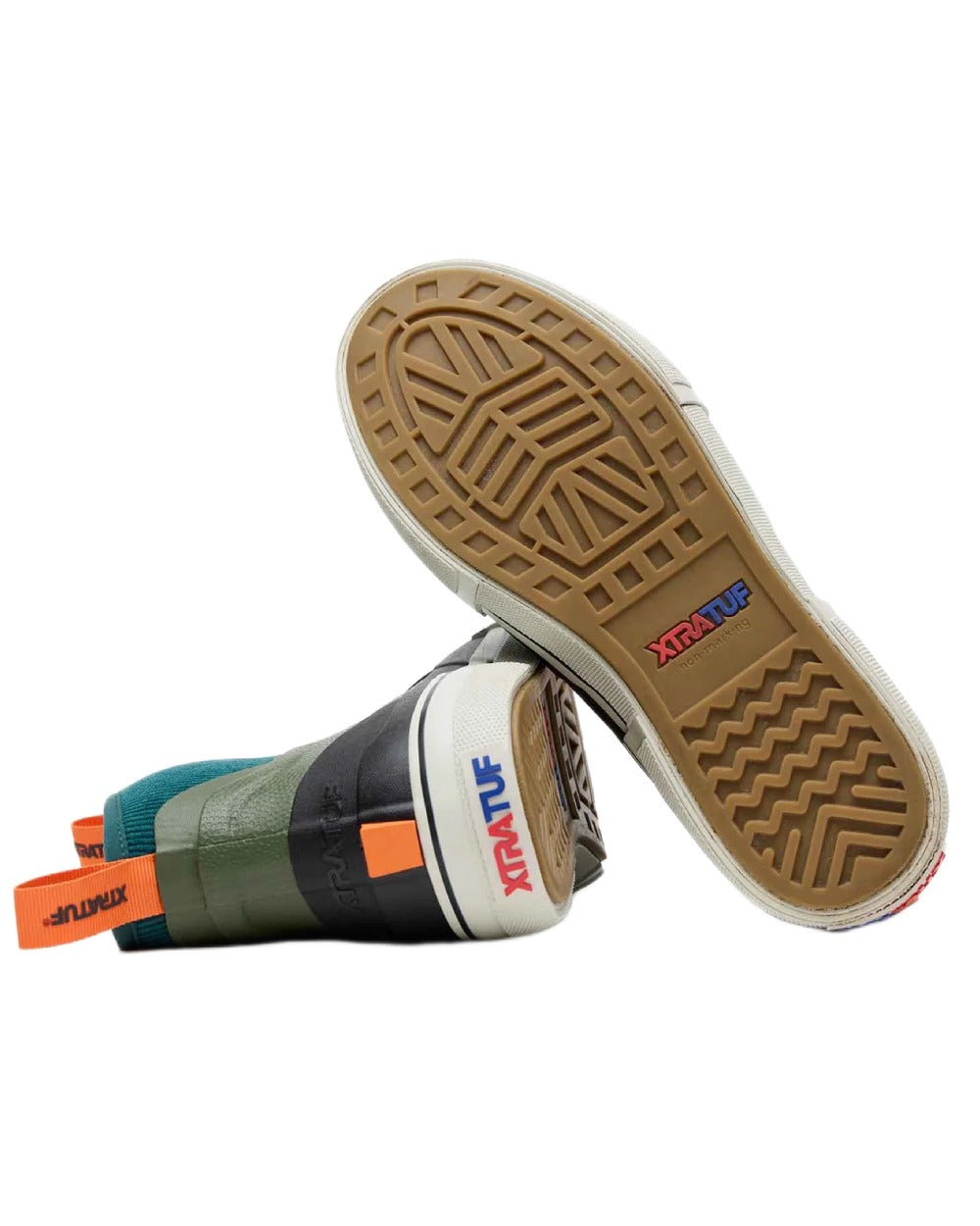 Green coloured Xtratuf mens Out Of The Ordinary Deck Boots on whit e background 