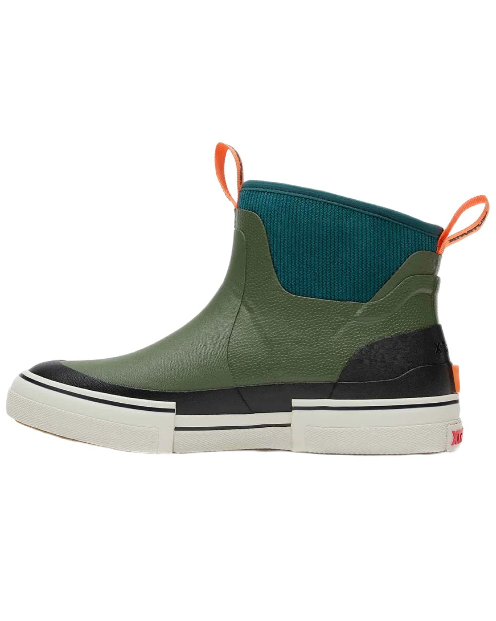 Green coloured Xtratuf mens Out Of The Ordinary Deck Boots on whit e background 