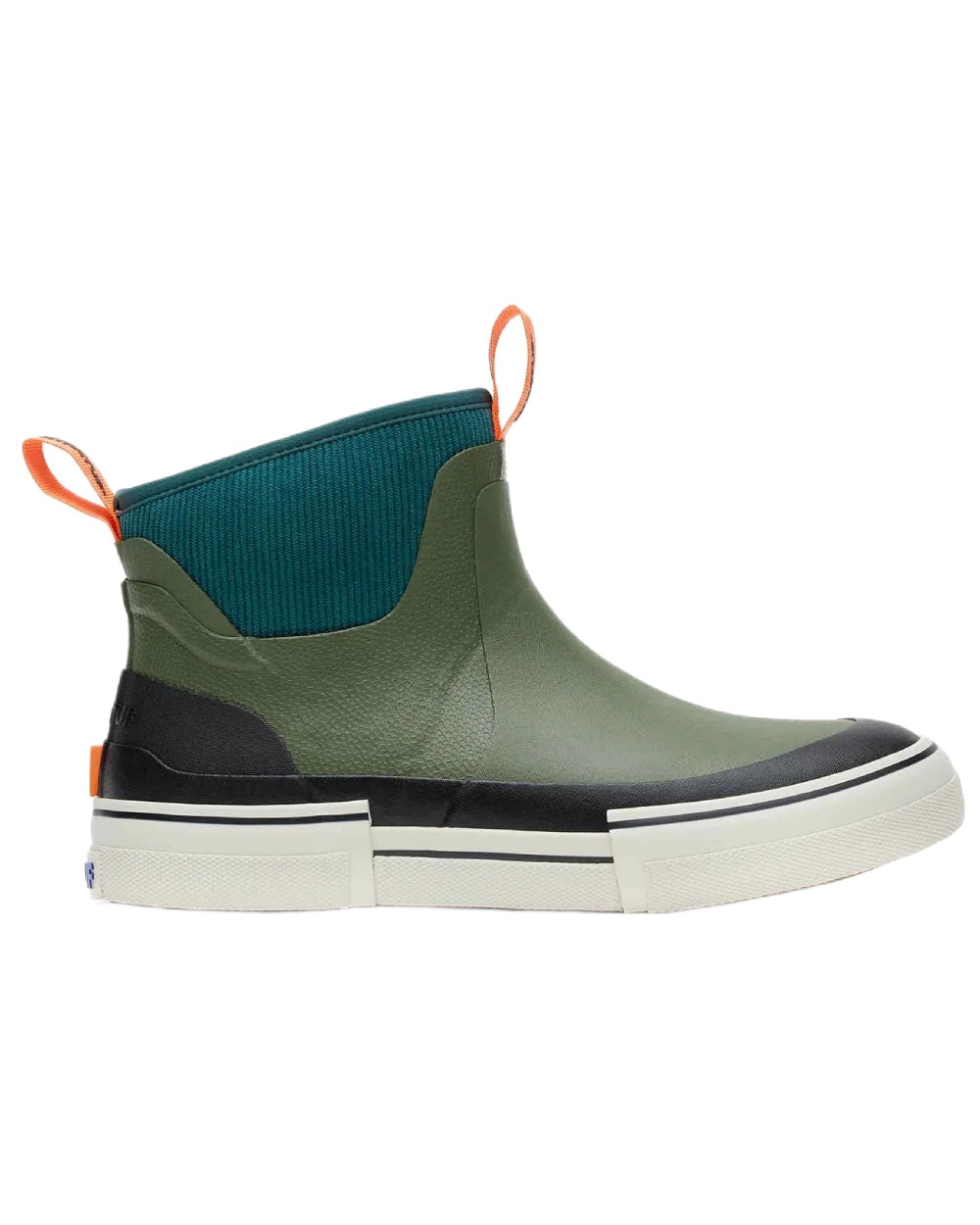 Green coloured Xtratuf mens Out Of The Ordinary Deck Boots on whit e background 