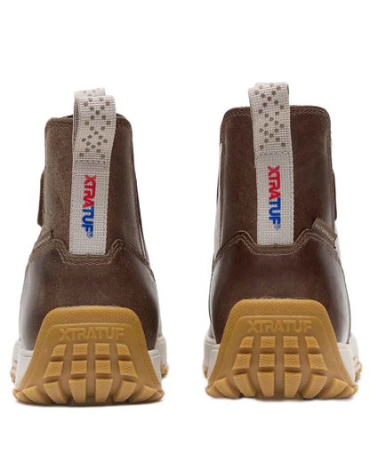 Stone coloured Xtratuf Womens Ankle Deck Leather Boots on white background 