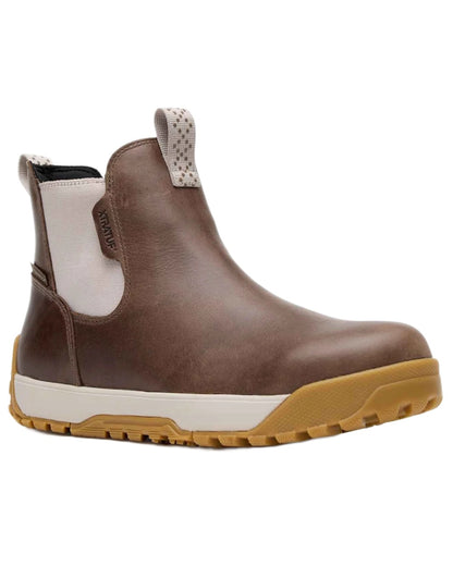 Stone coloured Xtratuf Womens Ankle Deck Leather Boots on white background 