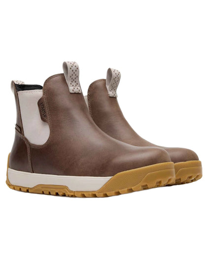 Stone coloured Xtratuf Womens Ankle Deck Leather Boots on white background 