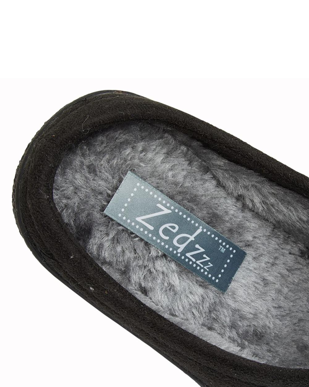 Black coloured Zedzzz Mens Alex Centre Seam Mule Slippers on white background 